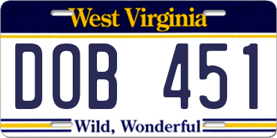 WV license plate DOB451