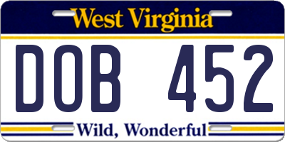 WV license plate DOB452