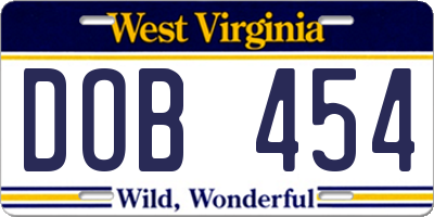 WV license plate DOB454