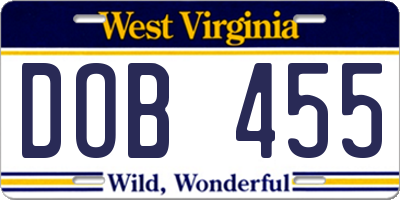 WV license plate DOB455