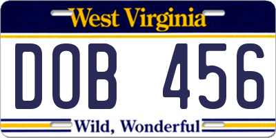 WV license plate DOB456