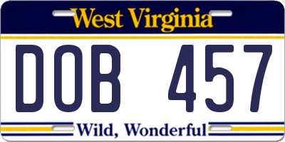 WV license plate DOB457