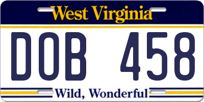 WV license plate DOB458