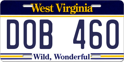 WV license plate DOB460