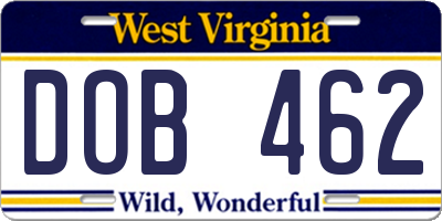 WV license plate DOB462