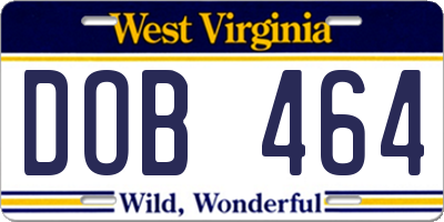 WV license plate DOB464