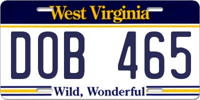 WV license plate DOB465