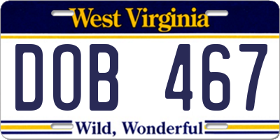 WV license plate DOB467