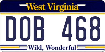 WV license plate DOB468