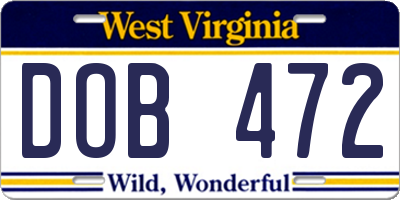 WV license plate DOB472