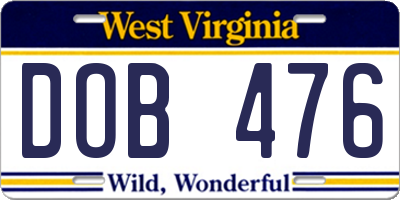 WV license plate DOB476