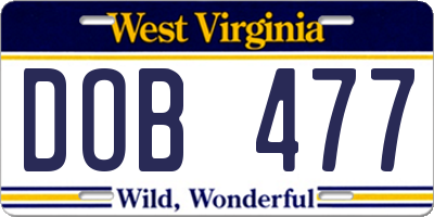 WV license plate DOB477