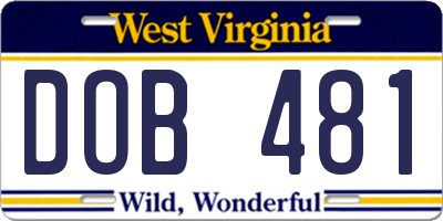 WV license plate DOB481