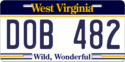 WV license plate DOB482