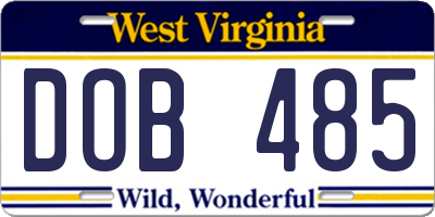 WV license plate DOB485