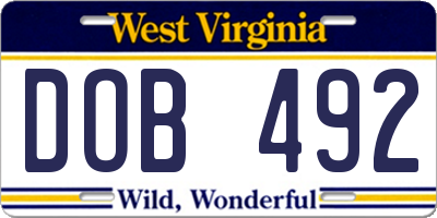 WV license plate DOB492