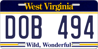 WV license plate DOB494