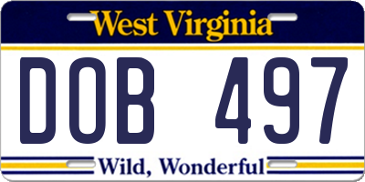 WV license plate DOB497