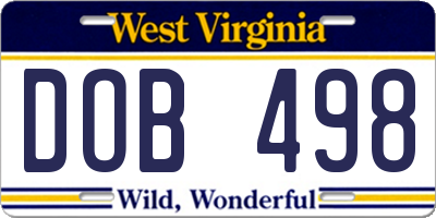 WV license plate DOB498