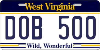 WV license plate DOB500
