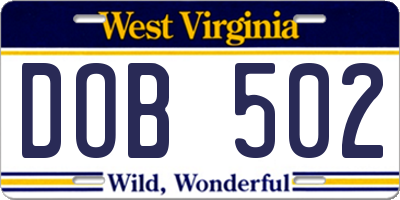 WV license plate DOB502