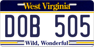 WV license plate DOB505