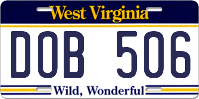 WV license plate DOB506