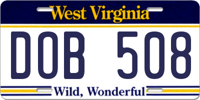 WV license plate DOB508