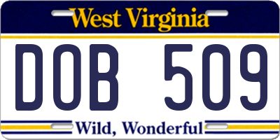 WV license plate DOB509