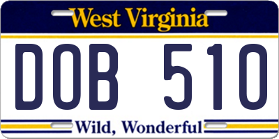 WV license plate DOB510