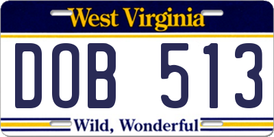 WV license plate DOB513