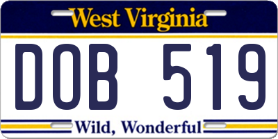 WV license plate DOB519