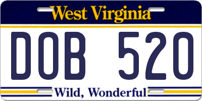 WV license plate DOB520