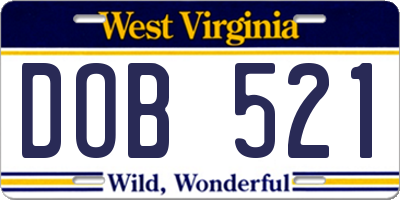 WV license plate DOB521