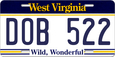 WV license plate DOB522