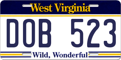 WV license plate DOB523
