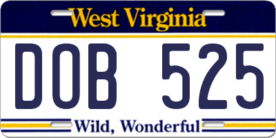 WV license plate DOB525