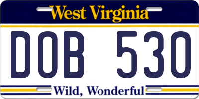 WV license plate DOB530