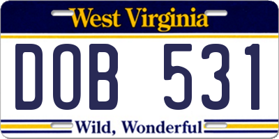WV license plate DOB531