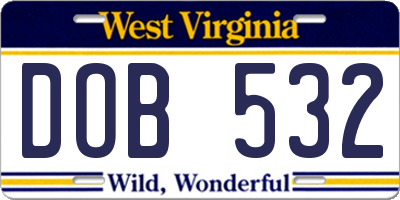 WV license plate DOB532