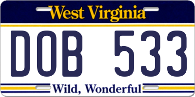 WV license plate DOB533