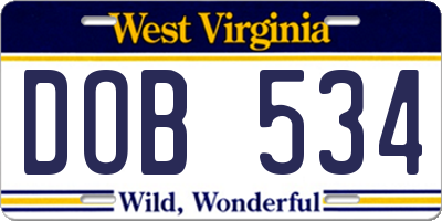WV license plate DOB534