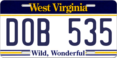 WV license plate DOB535
