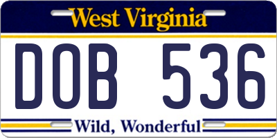 WV license plate DOB536