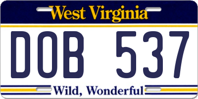 WV license plate DOB537