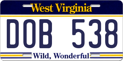 WV license plate DOB538