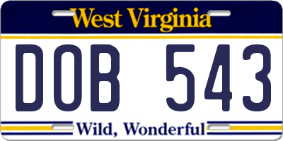 WV license plate DOB543