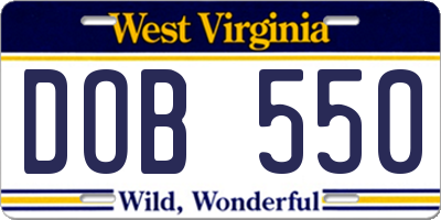 WV license plate DOB550