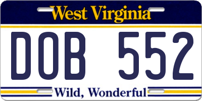 WV license plate DOB552