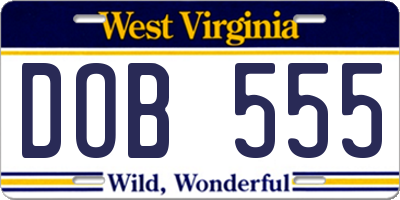 WV license plate DOB555